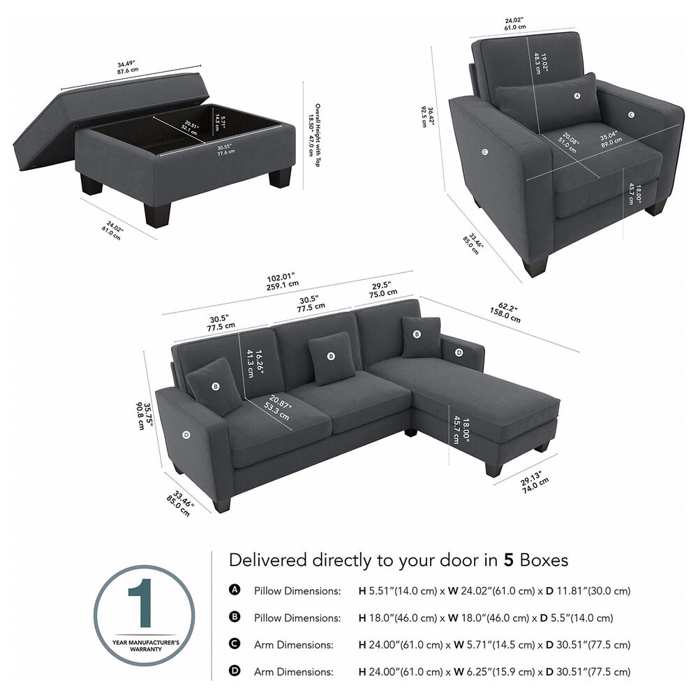 Bush Stockton 4-Piece Living Room Set with Chaise Lounge in Dark Gray, , large