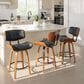 LumiSource Lombardi 26" Swivel Counter Stool with Black Faux Leather Upholstery in Walnut and Black (Set of 2), , large