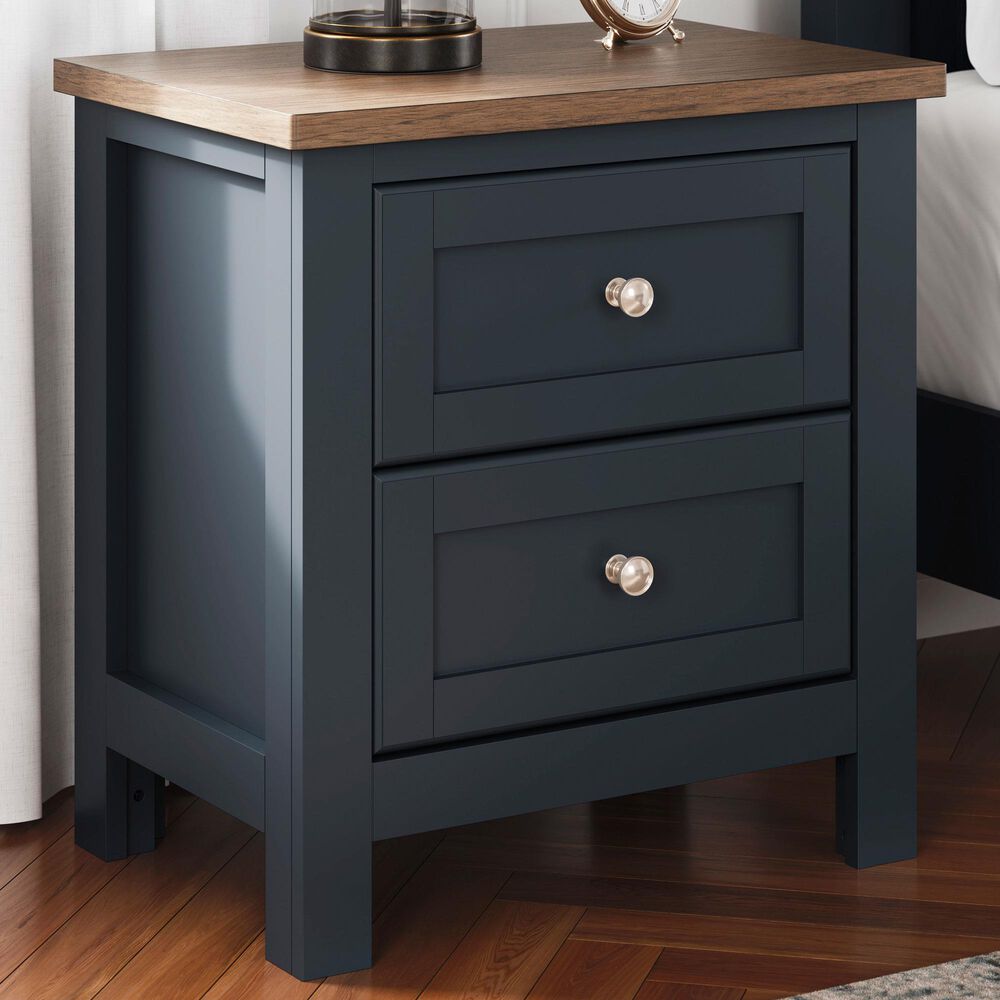 Ashley Landocken 2-Drawer Nightstand in Dark Slate Blue and Light Brown, , large