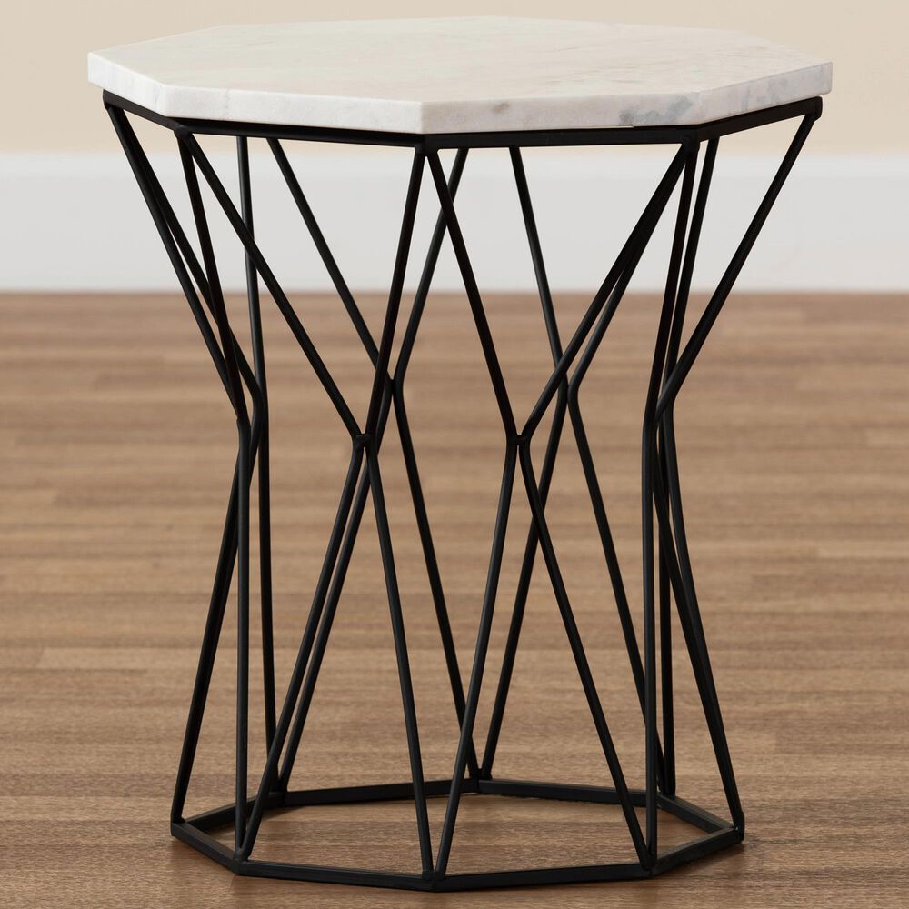 Baxton Studio Venedict End Table in White/Black, , large