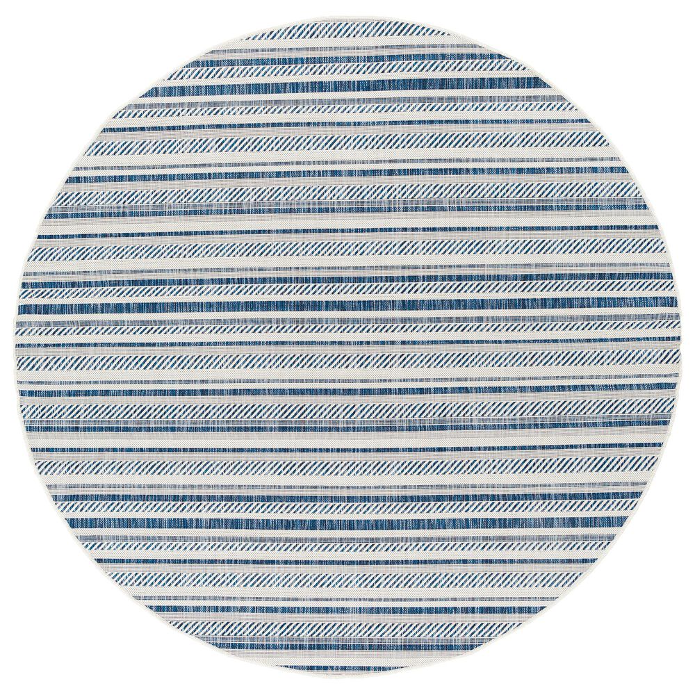 Surya Eagean EAG-2337 Navy, Light Blue, Blue and White 5&#39;3&quot; Round Indoor/Outdoor Area Rug, , large