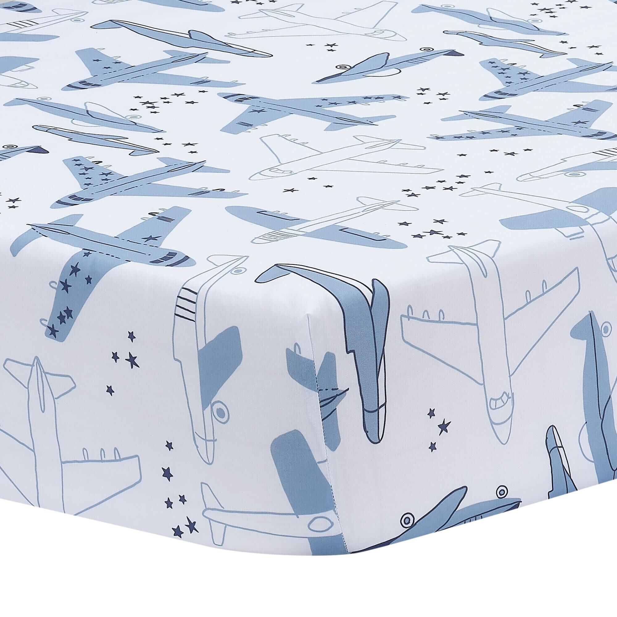 Lambs and Ivy Little Aviator 3 Piece Crib Bedding Set in Blue and White NFM