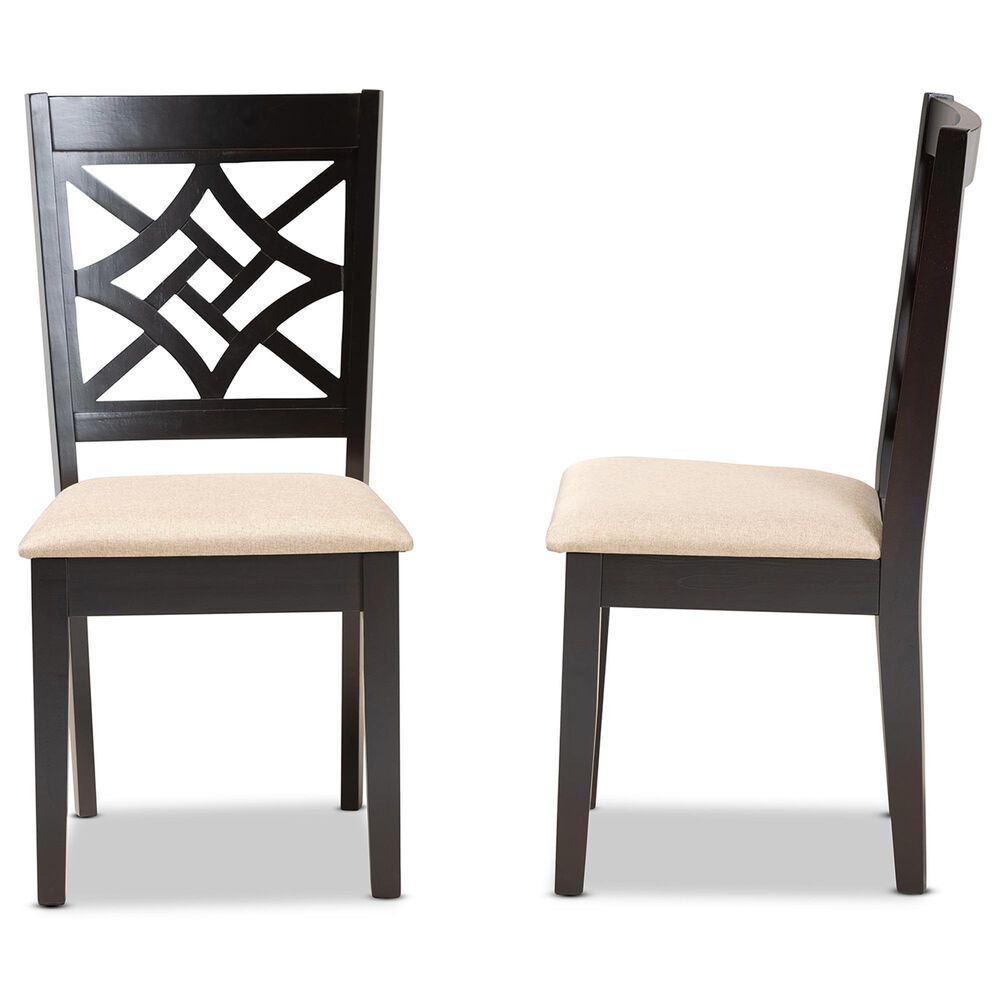 Baxton Studio Nicolette Side Chair with Sand Cushion in Dark Brown (Set of 2), , large