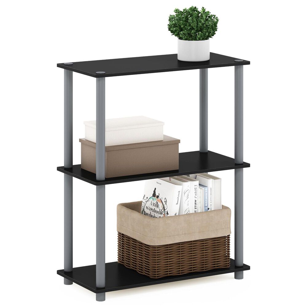 HOMLUX 3-Tier Compact Open Storage Bookshelf in Black and Grey, , large