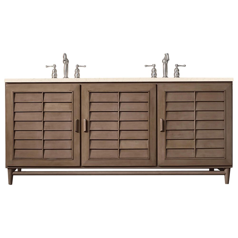 James Martin Vanities Portland 72" Double Bathroom Vanity in Whitewashed Walnut with 3 cm Eternal Marfil Quartz Top and Rectangular Sinks, , large