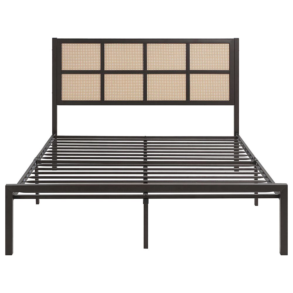 Hearth and Haven Full Platform Bed with Faux Cane Panel Headboard in Dark Bronze, , large