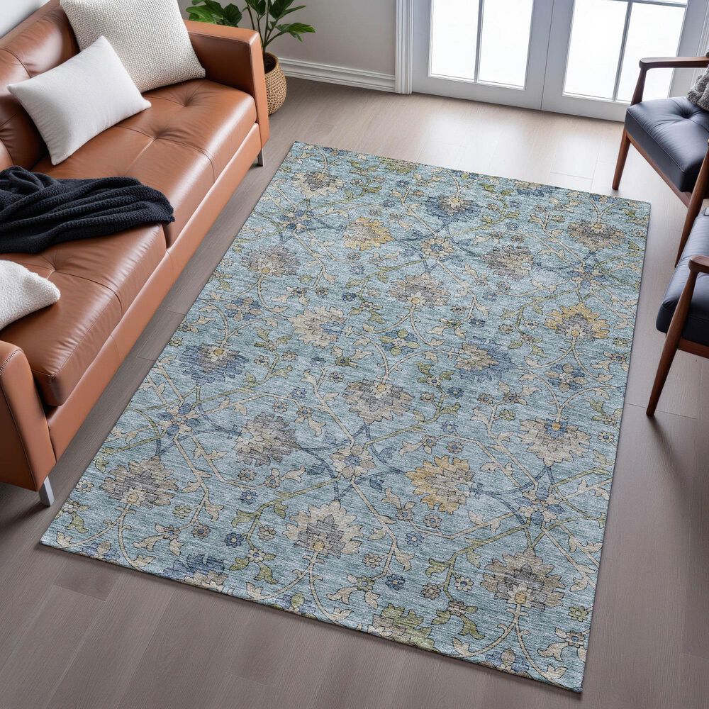 Dalyn Rug Company Silk Road Denim, Sky, Gray, Gold, Ivory and Fern 9&#39; x 12&#39; Area Rug, , large
