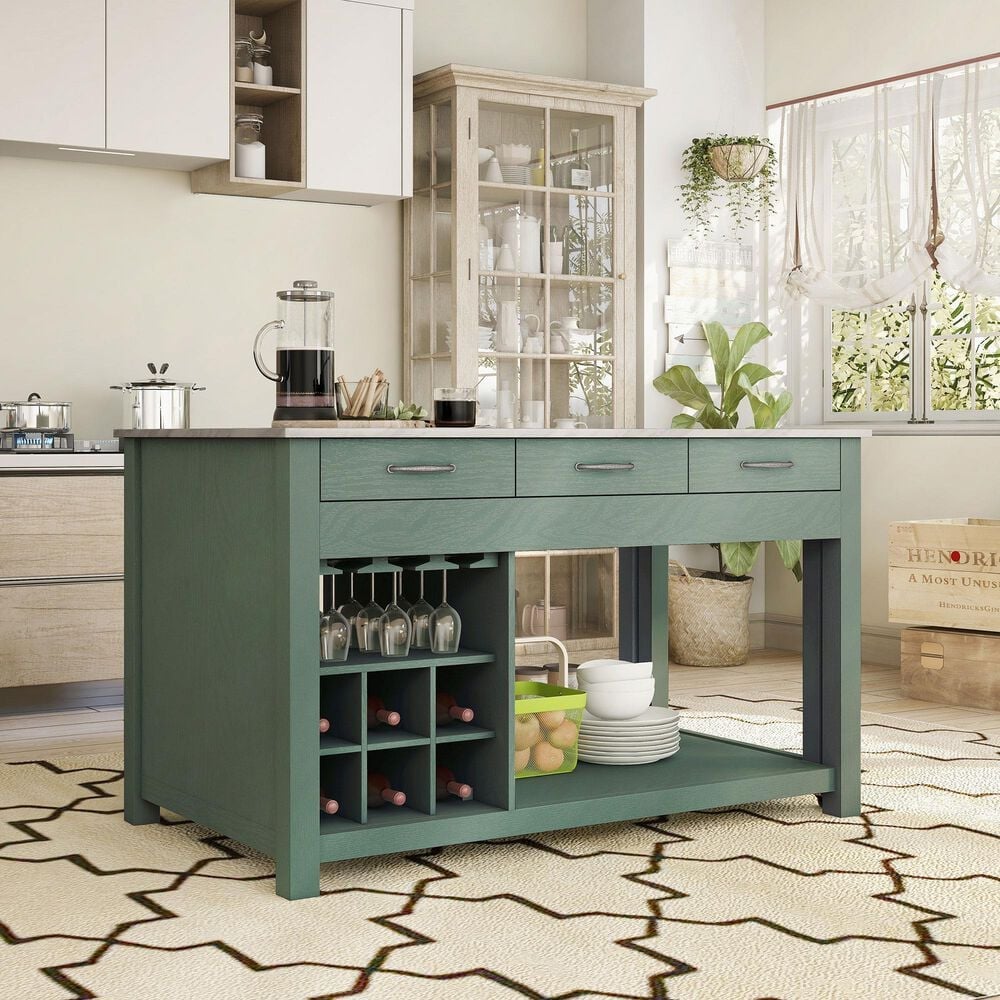 Furniture of America Kling Kitchen Island in Green and White, , large