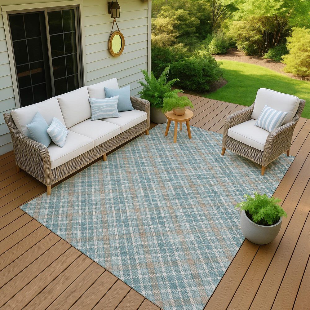 Dalyn Rug Company Soft Essentials Plaid Teal 10' x 14' Indoor/Outdoor Area Rug, , large