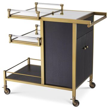 Eichholtz Eiffel Trolley in Brushed Brass and Black Oak, , large