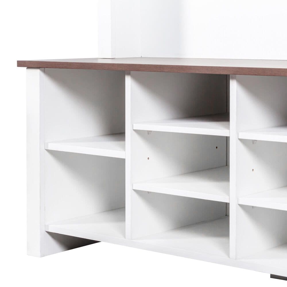 HOMLUX 6-Hook Hall Tree with 16-Compartment in White and Walnut, , large