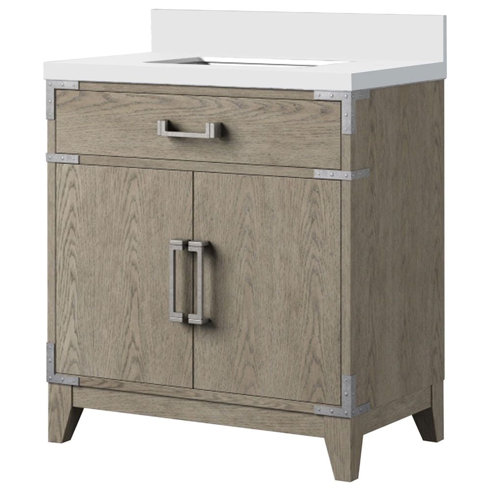 Lexora Home Laurel 30&quot; Single Bathroom Vanity in Grey Oak with White Quartz Top and Rectangular Sink, , large
