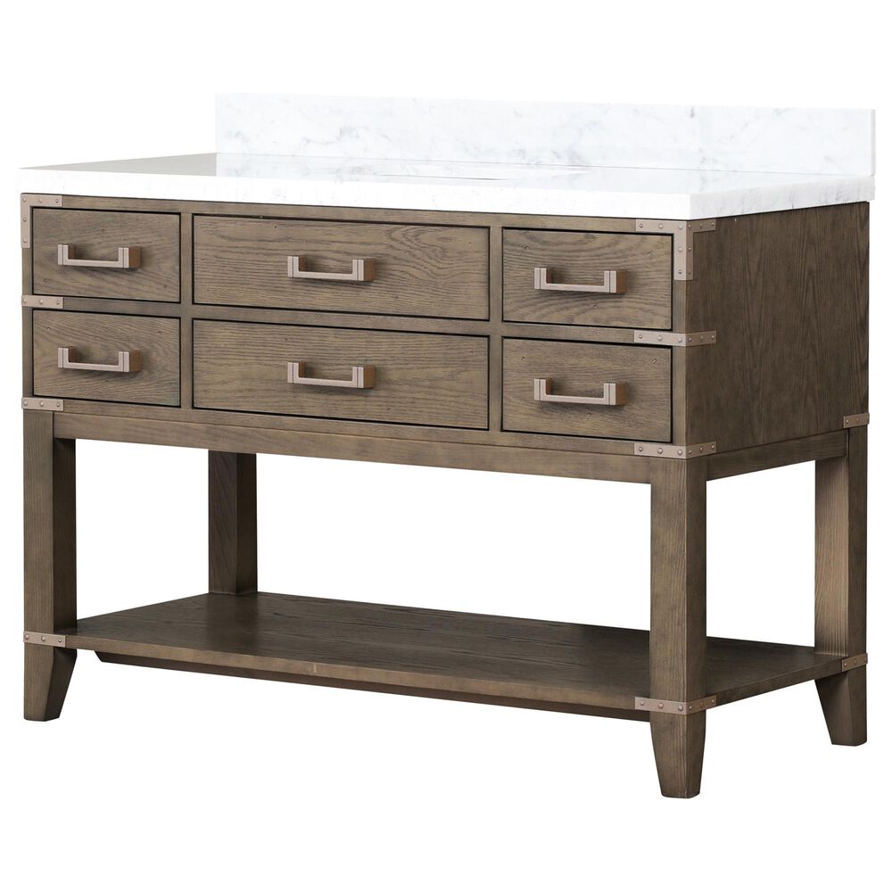 Lexora Home Norwalk 48" Single Bathroom Vanity in Grey Oak with White Carrara Marble Top and Rectangle Sink, , large