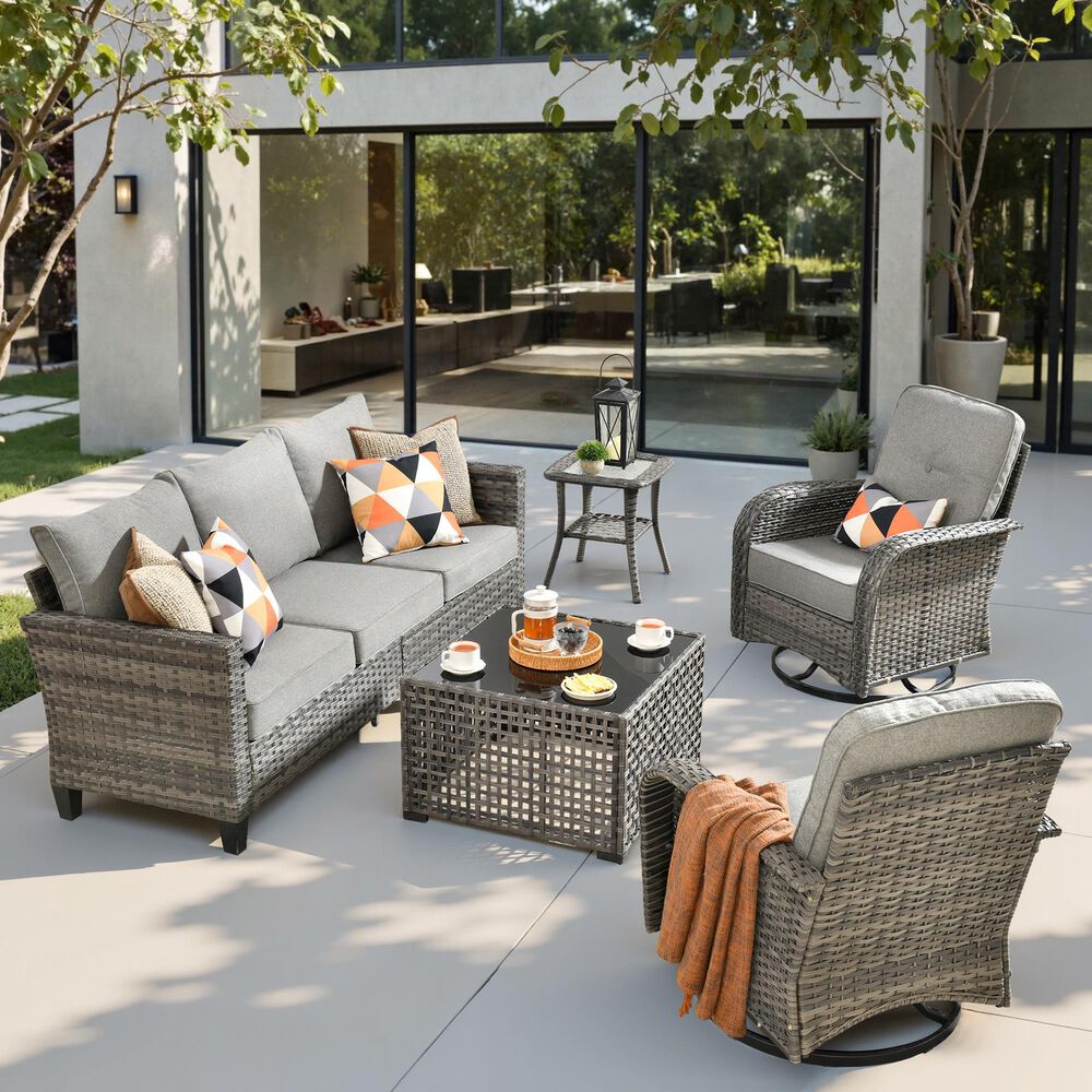 HOMLUX 5-Piece Outdoor Conversation Set in Dark Gray, , large