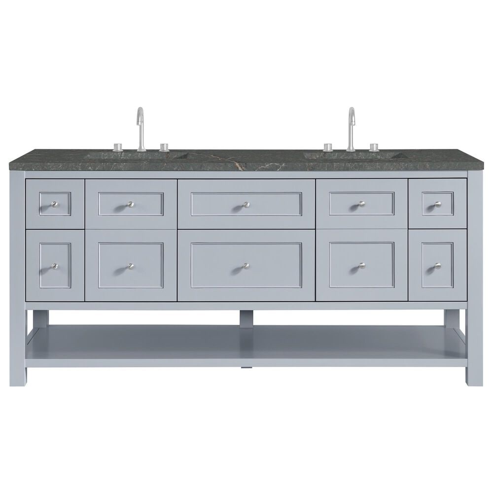 James Martin Vanities Breckenridge 72" Double Bathroom Vanity in Serenity Blue with 3 cm Parisien Bleu Quartz Top and Rectangular Sinks, , large