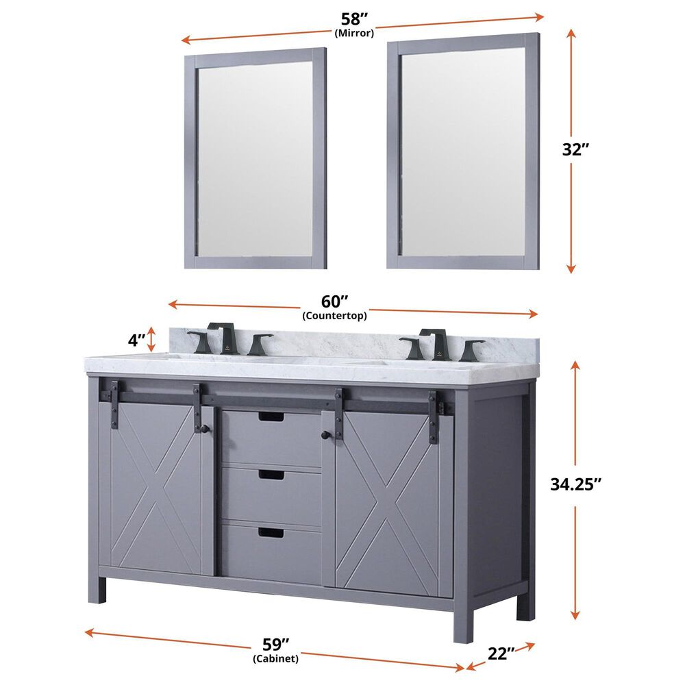 Lexora Home Marsyas 60&quot; Double Bathroom Vanity in Brown with White Quartz Top and Rectangular Sinks, , large
