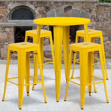 Flash Furniture 5-Piece Metal Bar Table Set in Yellow, , large