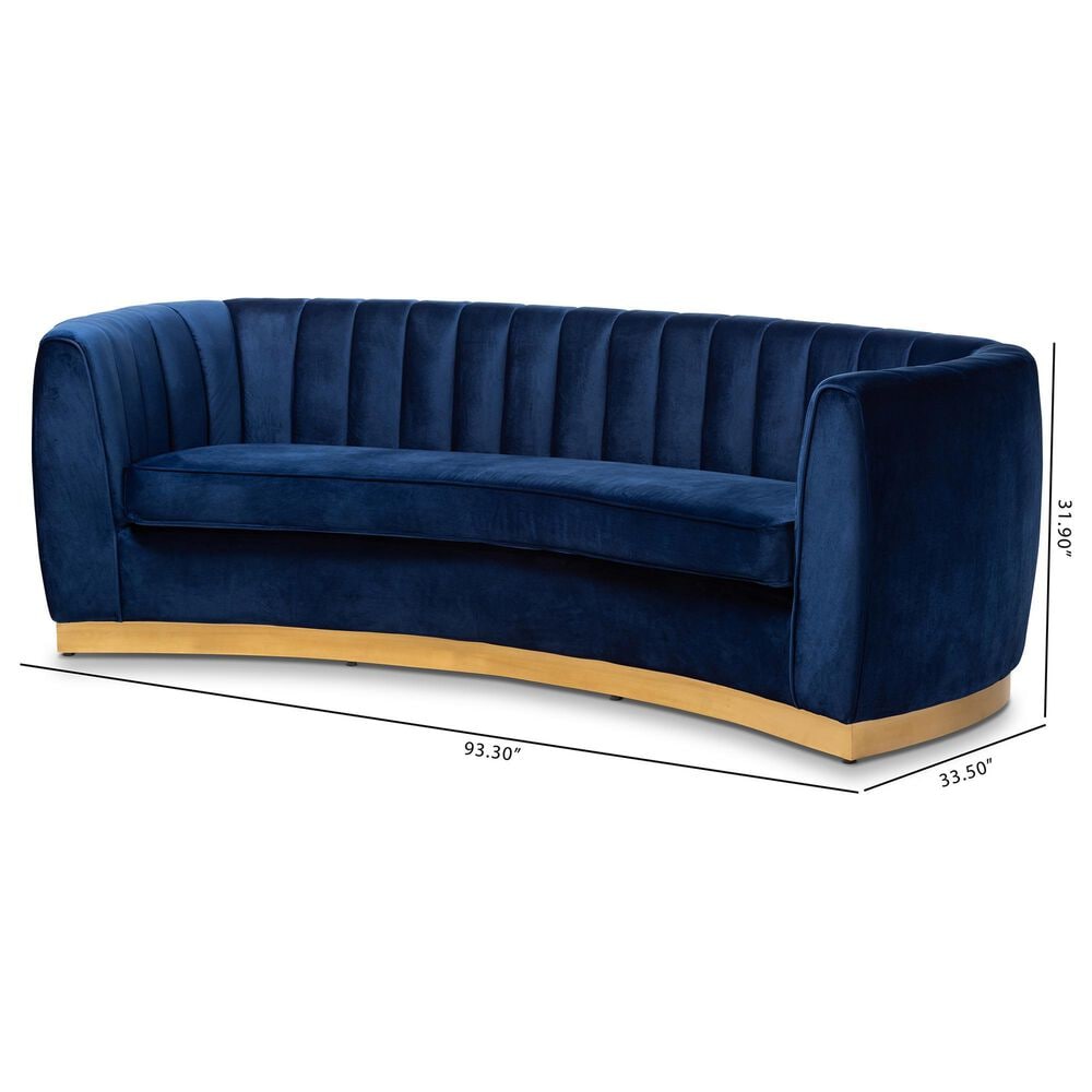 Baxton Studio Milena Stationary Sofa in Royal Blue Velvet, , large