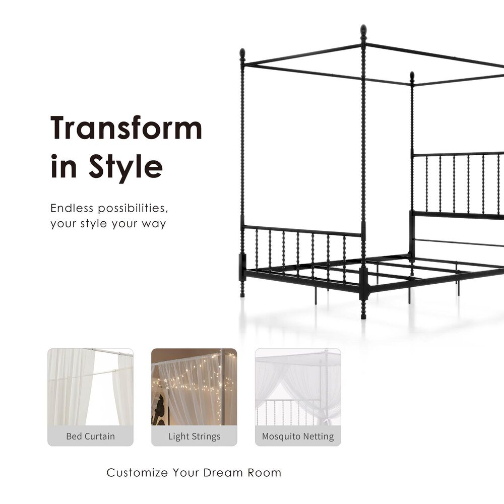 Furniture of America Elliot Queen Canopy Bed in Black, , large