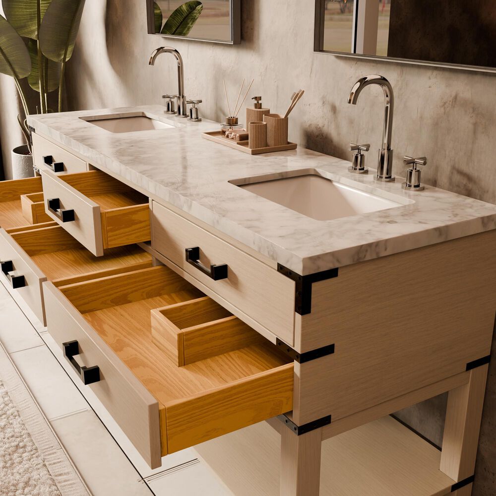 Lexora Home Norwalk 72&quot; Double Bathroom Vanity in White Oak with White Carrara Marble Top  and Rectangle Sink, , large