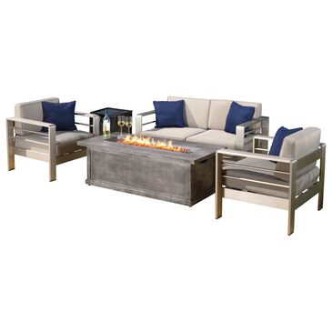 Noble House Cape Coral 5-Piece Patio Fire Pit Chat Set in Brown, Black and Silver, , large