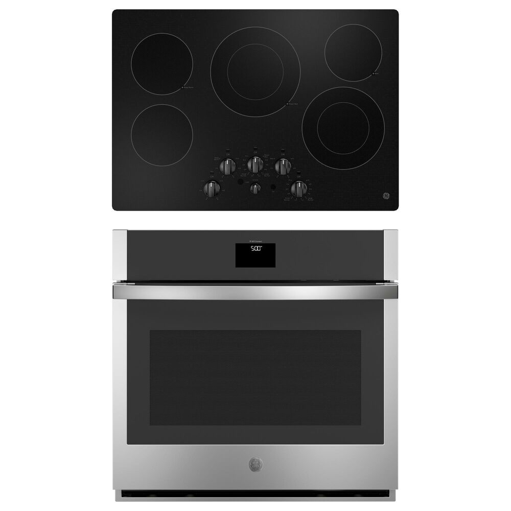 GE Appliances 2-Piece Kitchen Package with Stainless Steel 5 Cu. Ft. Single Electric Wall Oven and Black 30" Electric Cooktop, , large
