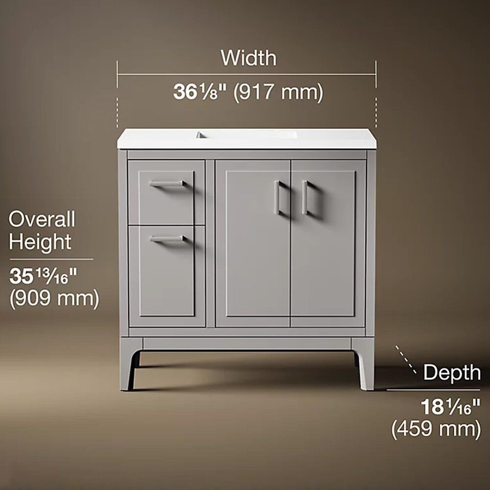 Kohler Seer 36" Single Bathroom Vanity in Mohair Grey with 3 cm Pure White Quartz Top and Rectangular Sink, , large