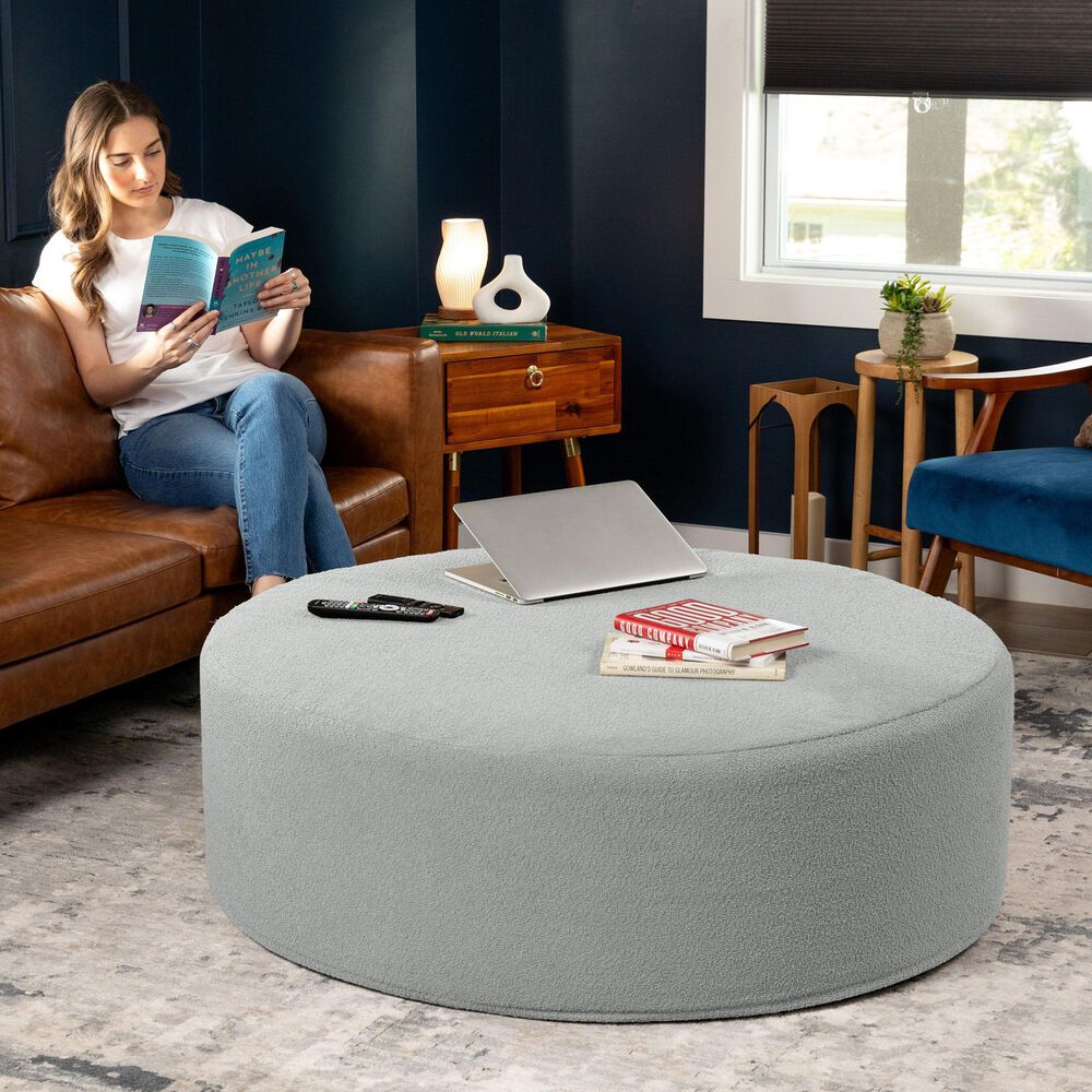 Jaxx Candler Round Ottoman in Silver, , large