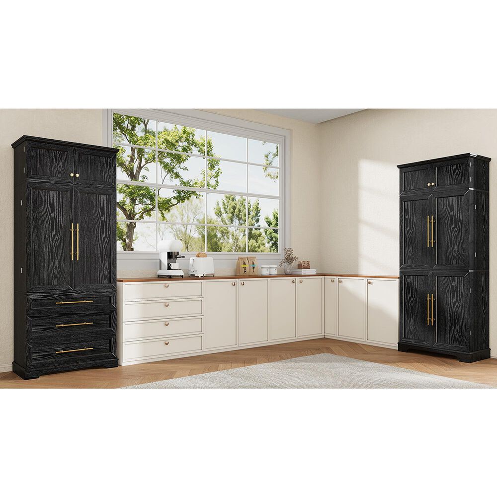 HOMLUX 78.2" Tall Farmhouse Kitchen Pantry Cabinet with 8 Door Shelves, Storage Cabinet with 3 Adjustable Shelves, 3 Large Drawers, Versatile Cupboard for Kitchen, Dining &amp; Bathroom, Ash Black, , large
