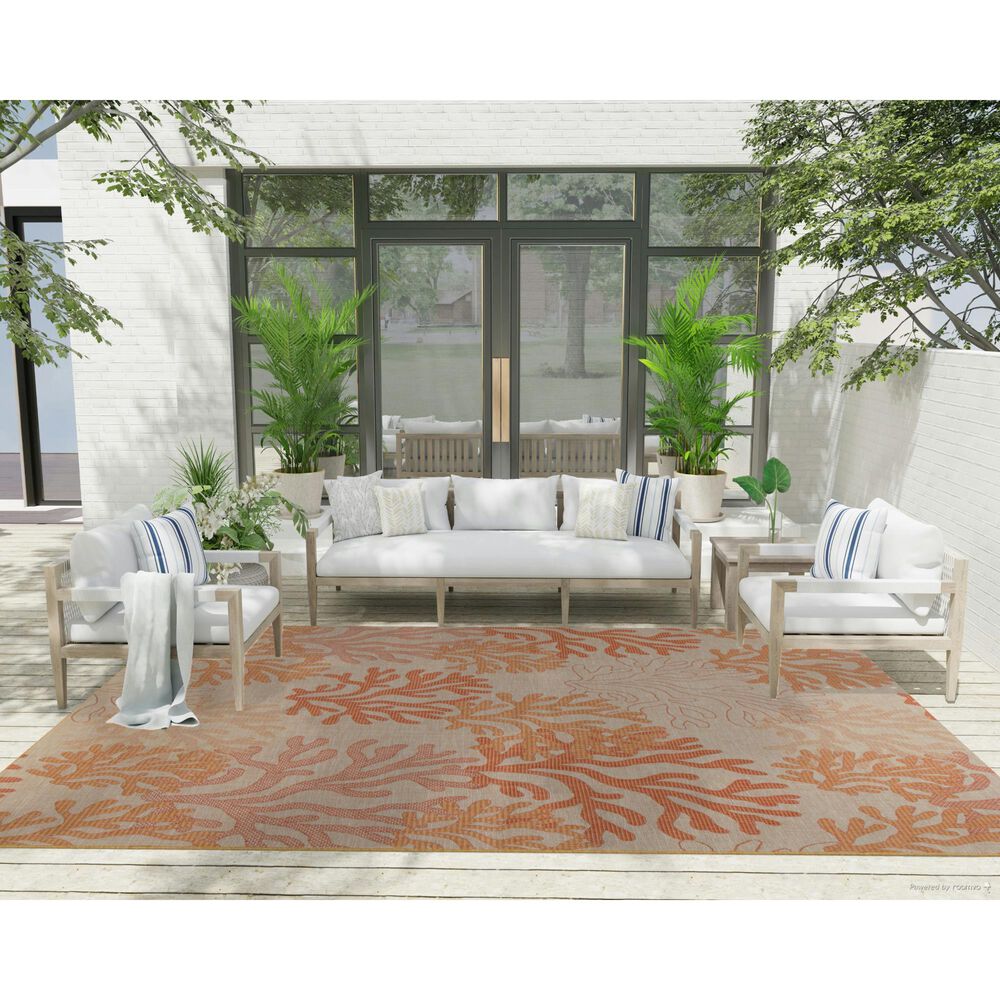 Nourison Garden Oasis Nautical Coral 9&#39; x 12&#39; Indoor/Outdoor Area Rug, , large