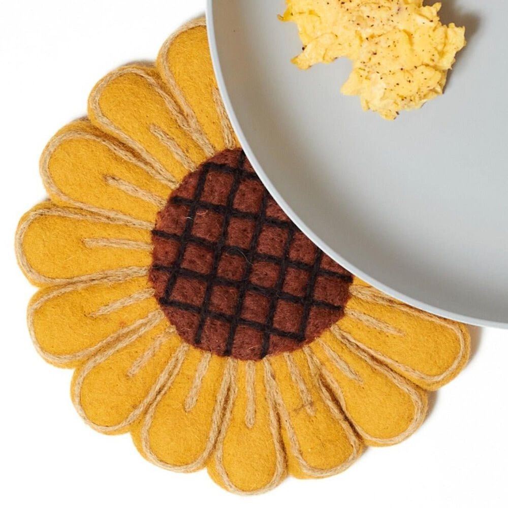 Once Again Home Sunflower Wool Trivet in Gold, , large
