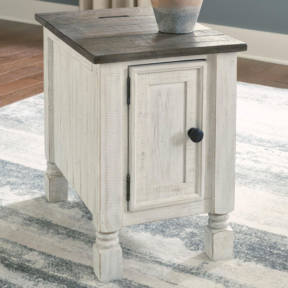 Ashley Havalance Chairside End Table in Distressed Vintage White and Weathered Gray, , large