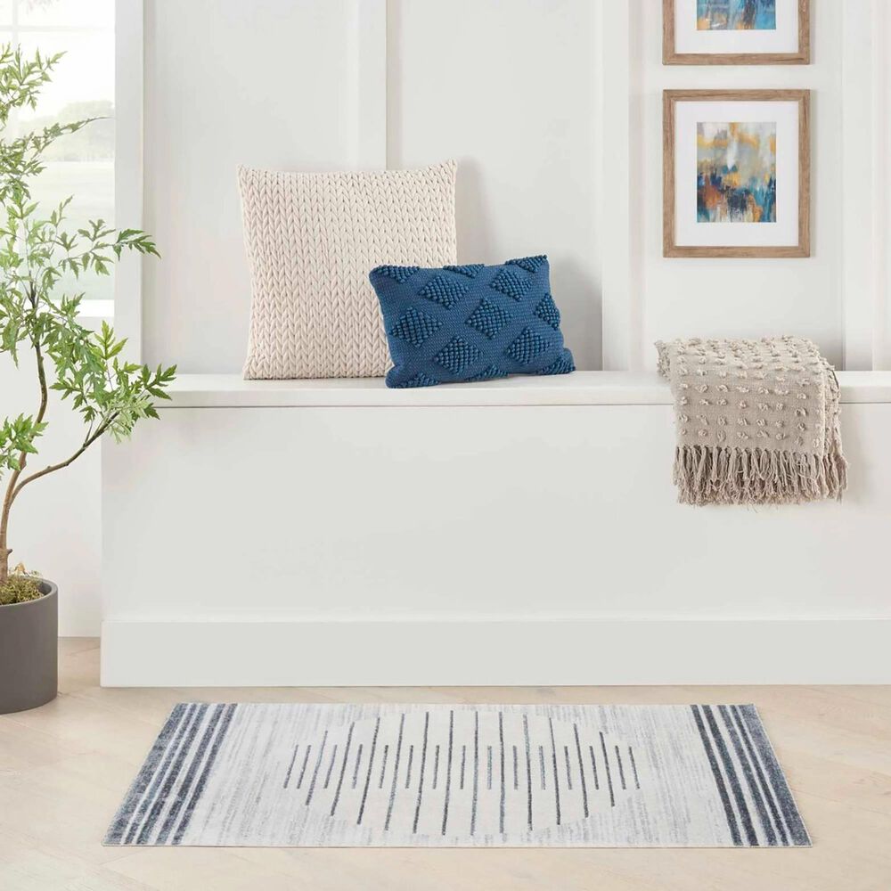 Nourison Astra Machine Washable ASW04 2&#39;2&quot; x 4&#39; Ivory and Blue Area Rug, , large