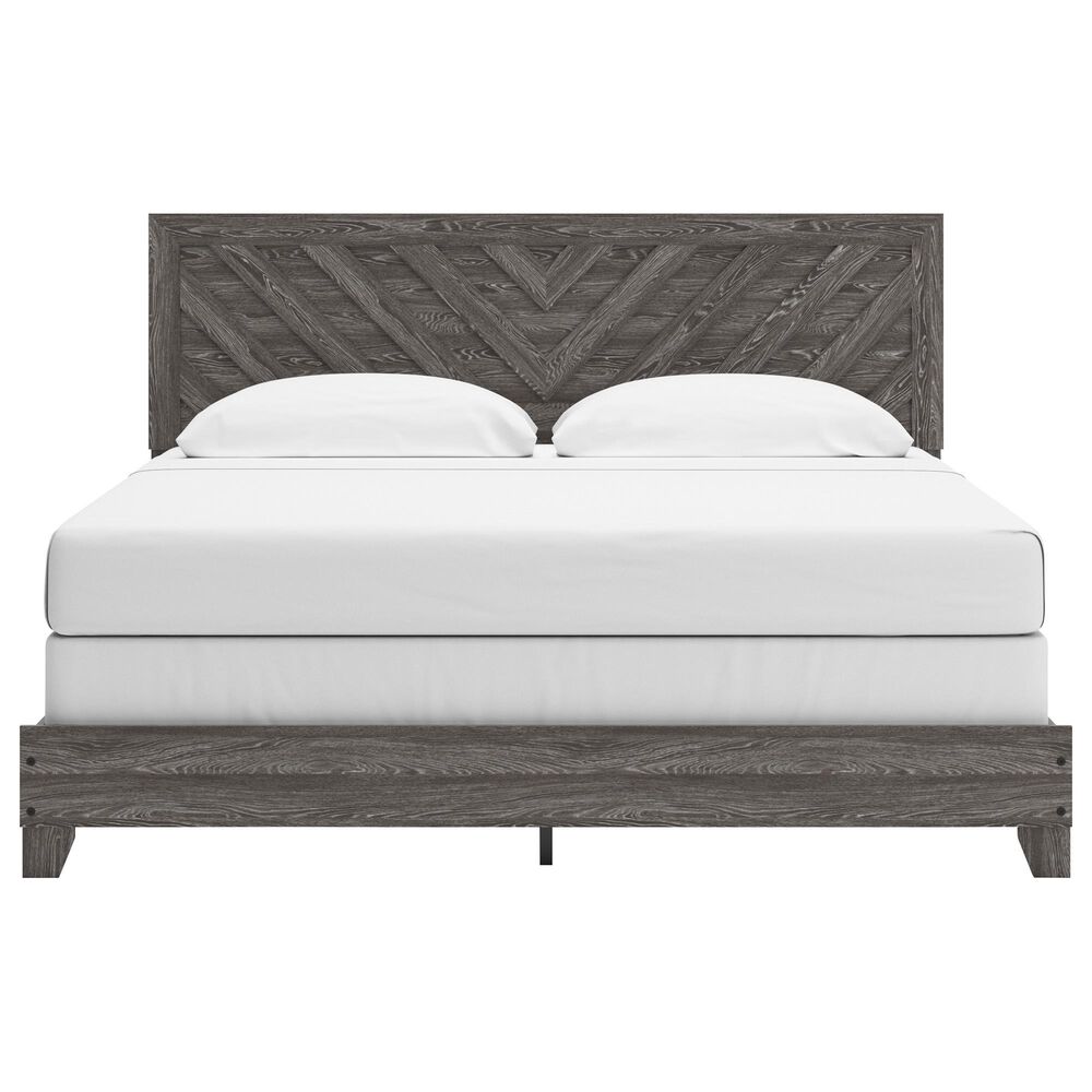 Ashley Sylveri King Chevron Panel Bed in Gray, , large
