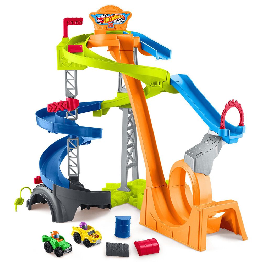 Hot Wheels Spiral Stunt Speedway Toddler Race Track Set with 2 Toy Cars, , large