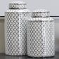 Maple and Jade 2-Piece Jar Set with Geometric Accents in Glossy Silver and White, , large