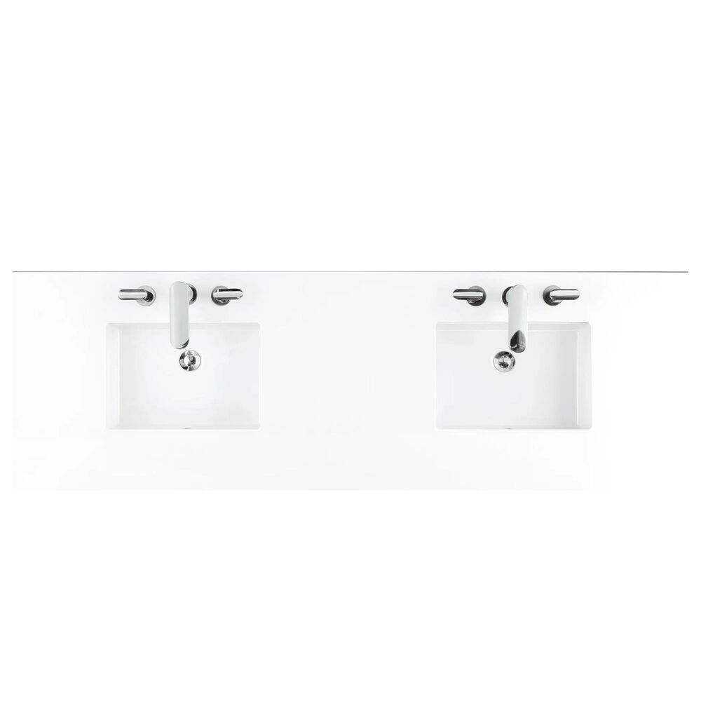 James Martin Vanities Malibu 72&quot; Double Bathroom Vanity in Amber Birch with 3 cm White Zeus Quartz Top and Rectangular Sinks, , large