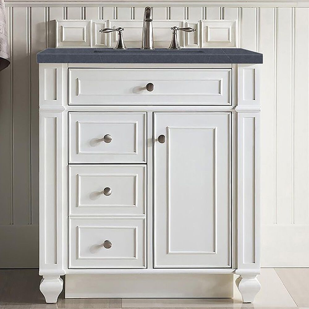 James Martin Vanities Bristol 30&quot; Single Bathroom Vanity in Bright White with 3 cm Charcoal Soapstone Quartz Top and Rectangular Sink, , large