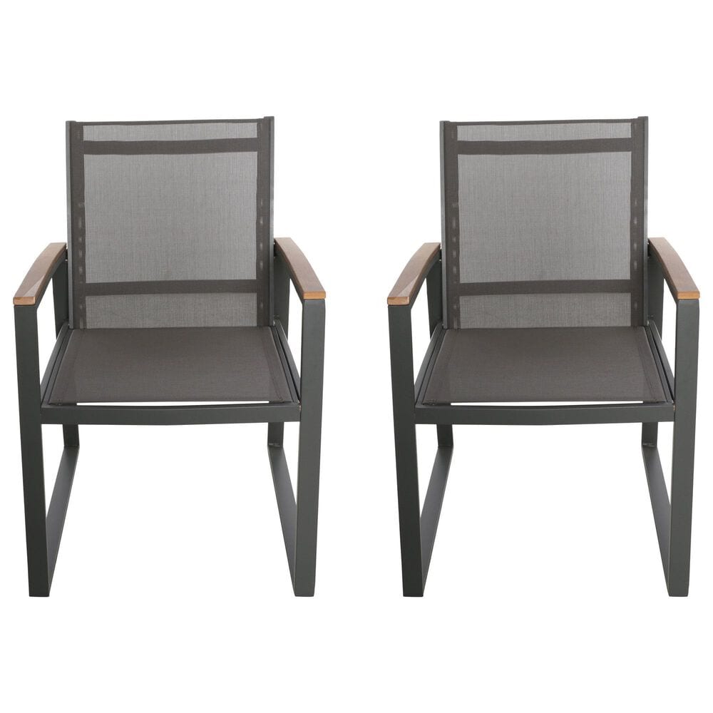Hearth and Haven Glasgow Outdoor Dining Chair with Mesh Seat in Grey &#40;Set of 2&#41;, , large