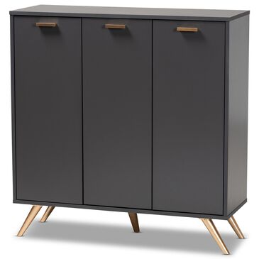 Baxton Studio Kelson 3-Door Shoe Cabinet in Dark Grey and Gold, , large