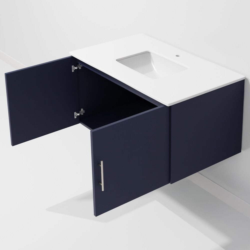 Lexora Home Geneva 36" Single Bathroom Vanity in Navy Blue with 2 cm White Cultured Marble Top and Rectangular Sink, , large