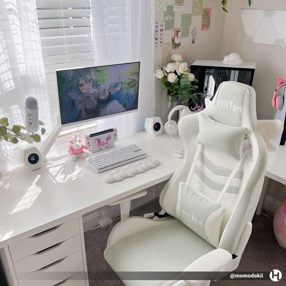 Techni Sport Pastel Gaming Chair in Green and White, , large