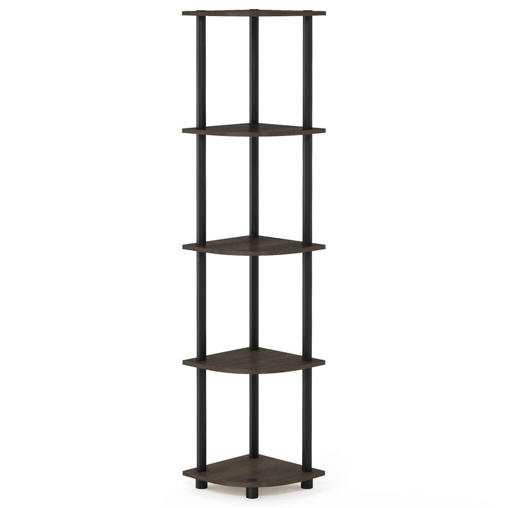 HOMLUX 5-Tier Modern Tall Corner Open Bookshelf in Dark Brown and Black, , large