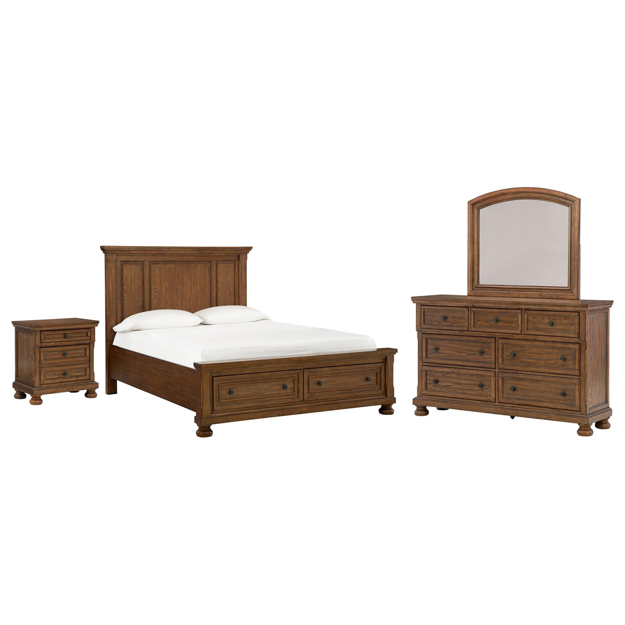 Ashley Zackaryn 4 Piece Queen Bedroom Set in Warm Brown with Panel