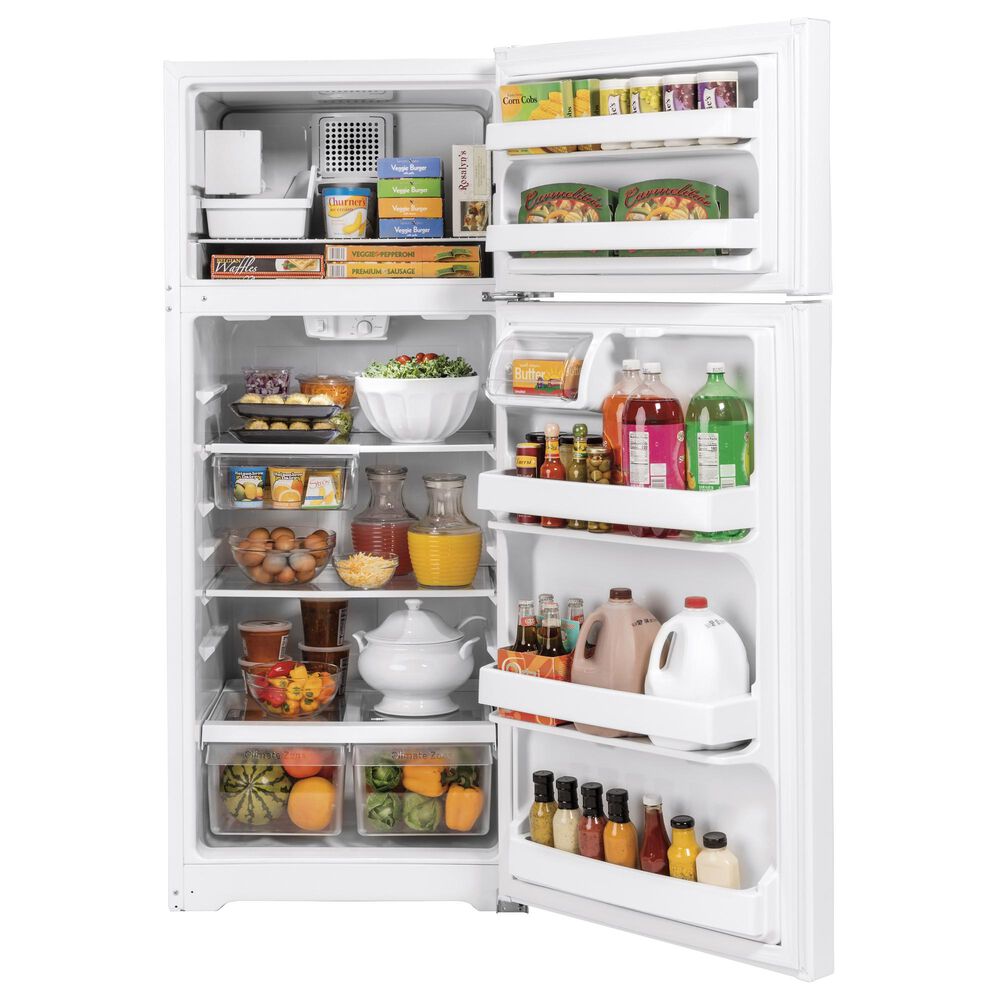 GE Appliances 17.5 Cu. Ft. Top Freezer Refrigerator with Edge-to-Edge Glass Shelves in White, , large