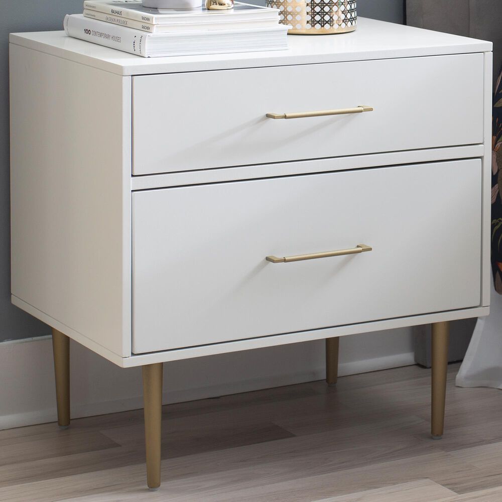 Linon Home Decor Gloria 2-Drawer Nightstand in White and Gold, , large