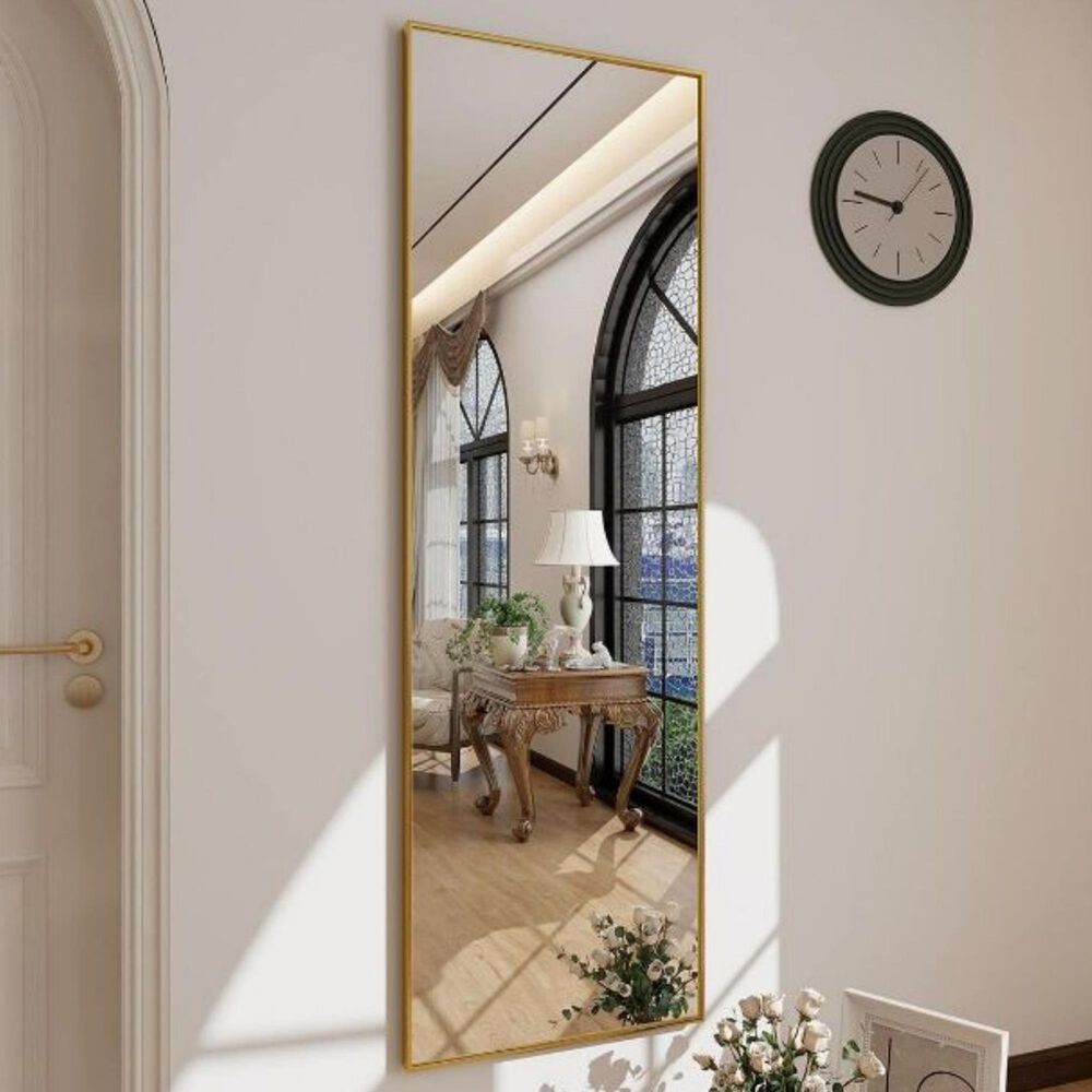HOMLUX 14" x 48" Door Wall Mount Mirror in Gold, , large