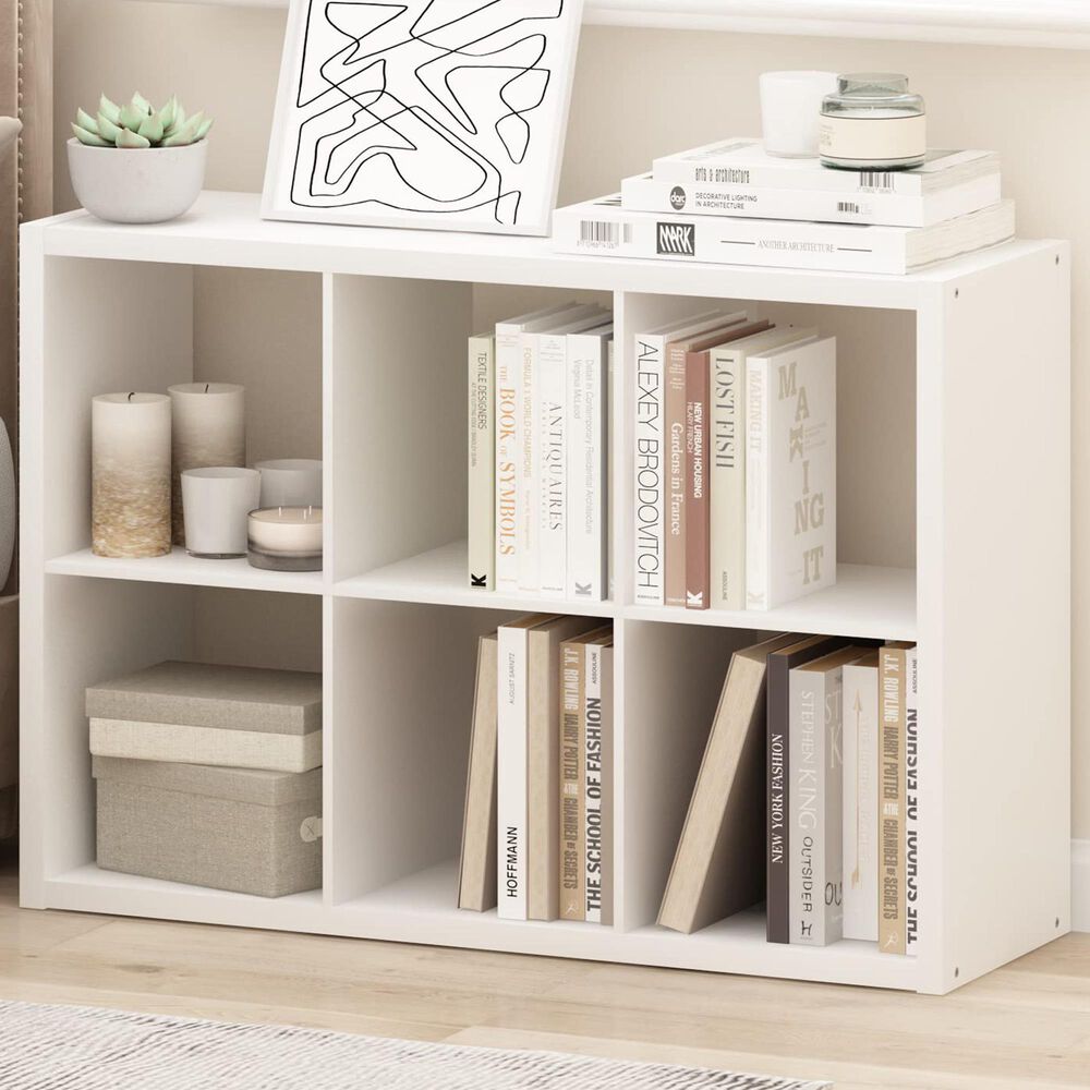 HOMLUX 6-Cube Reversible Open Back Bookshelf in White, , large