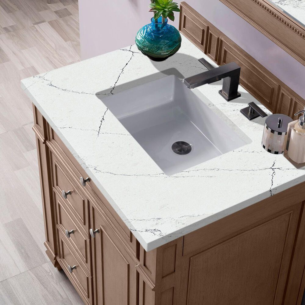 James Martin Vanities Bristol 30&quot; Single Bathroom Vanity in Whitewashed Walnut with 3 cm Ethereal Noctis Quartz Top and Rectangular Sink, , large