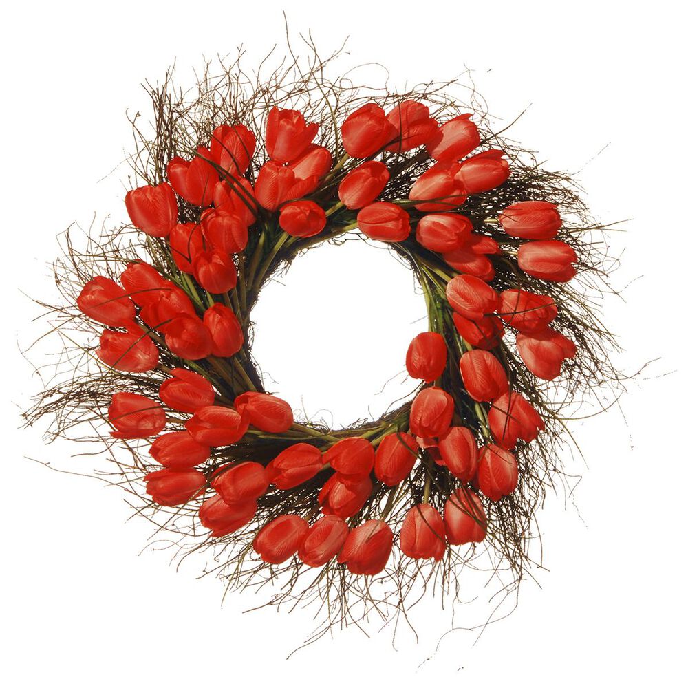 National Tree 24" Red Tulip Wreath, , large